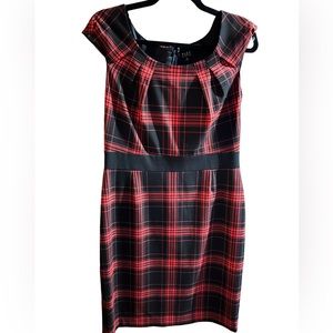 Alex Marie Womens Size 8 Red Black Buffalo Plaid Short Sleeve Midi Sheath Dress